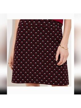 LOFT Red and Black Embellished A-Line Mini Skirt jacquard Sz: 8 cotton 465186